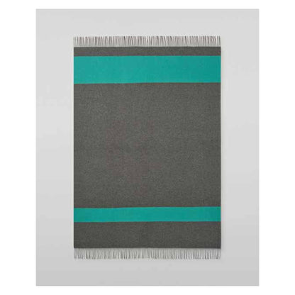 Johnstons of Elgin Stripe Throw in Charcoal & Turquoise — laid flat