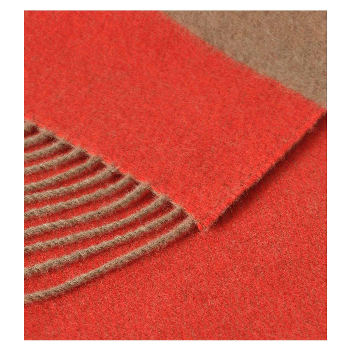 Johnstons of Elgin Stripe Throw in Otter & Red — detail