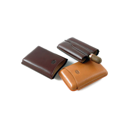 Jemar 464/3 Classic 3-Cigar Leather Case - Black, Brown and Natural
