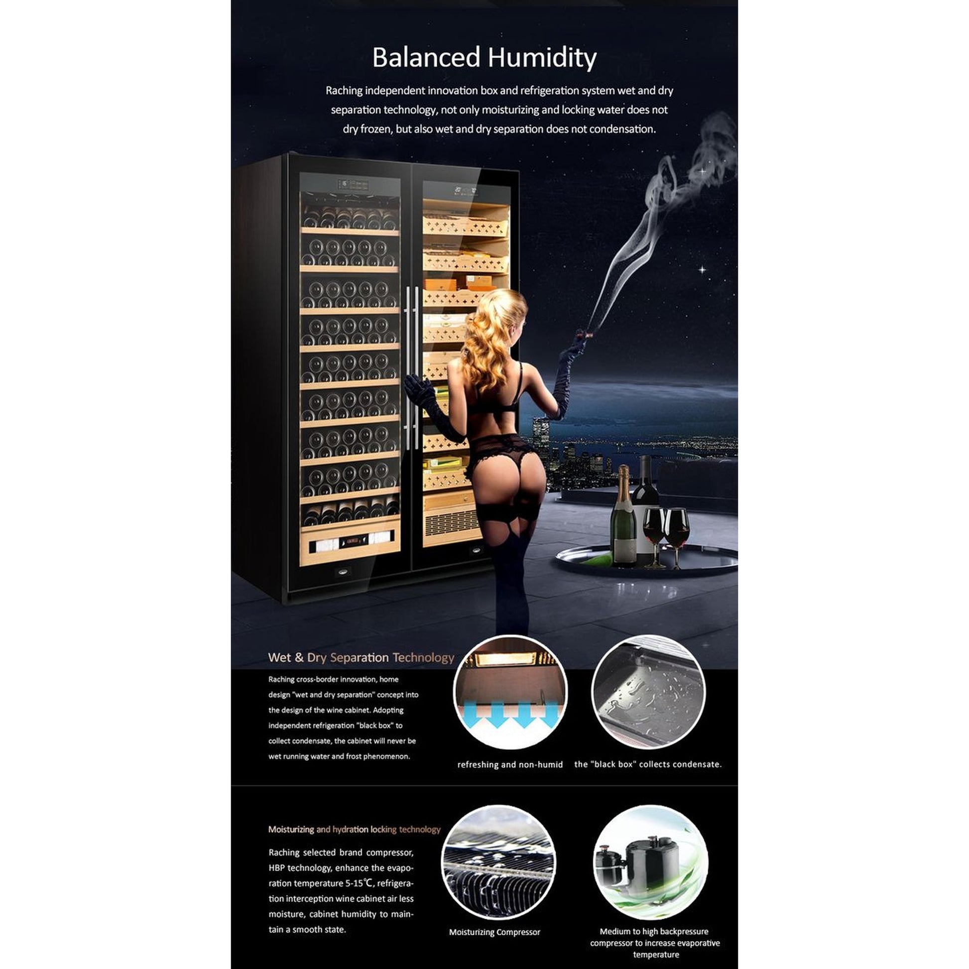 Raching SD 800 Double-Door Combine-Unit Cigar & Wine Cabinet Series - With Ammonia Removal — view 20