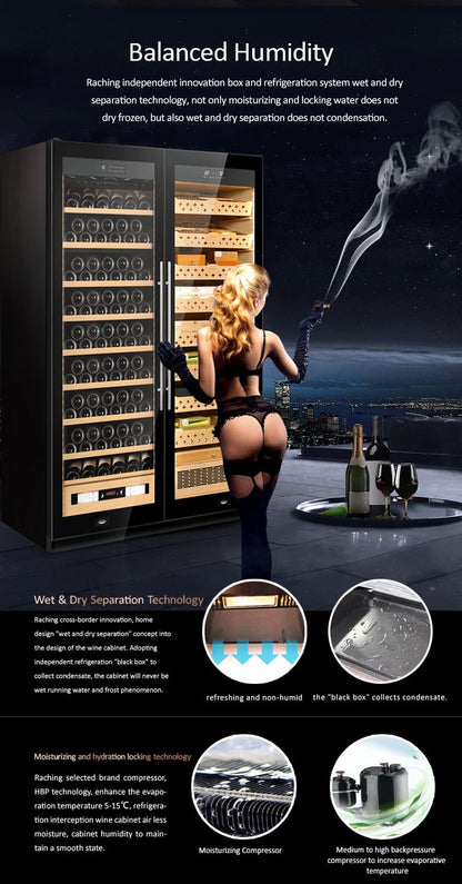 SD 800 DOUBLE-DOOR COMBINE-UNIT CIGAR & WINE  CABINET SERIES - WITHOUT AMONIA REMOVAL