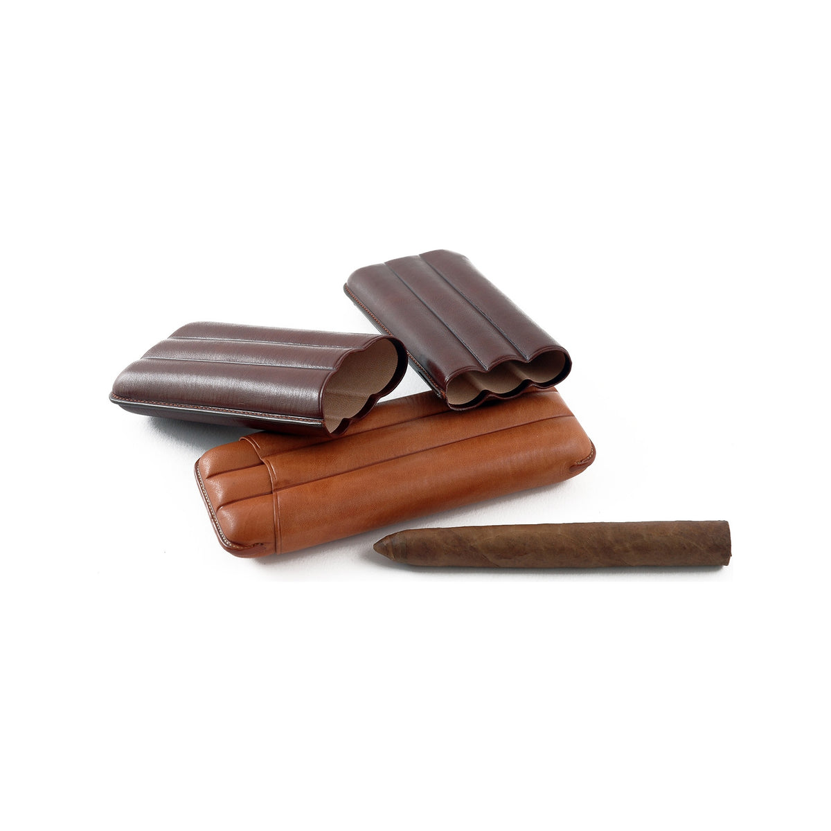 Jemar 110/2 2-cigar leather case - black, brown and natural
