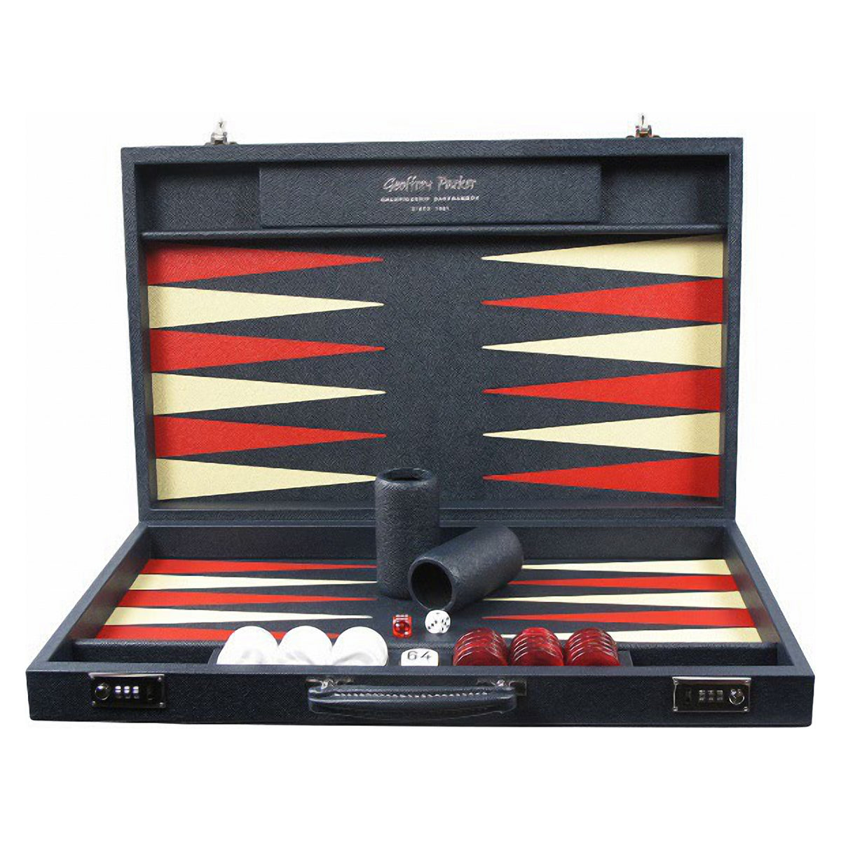 Geoffrey Parker – mallette de backgammon Classe Prestige en cuir avec pions en acrylique