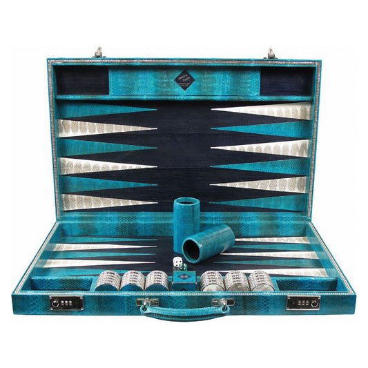 Geoffrey Parker turquoise Water Snake backgammon attaché trimmed with Swarovski crystals