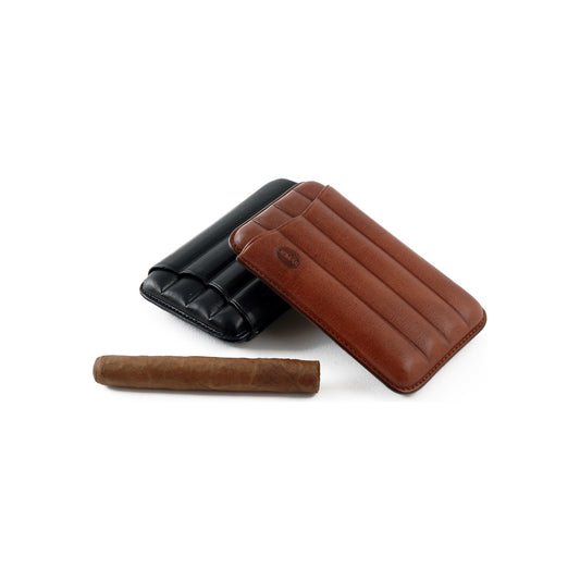 Jemar 112/3 3-cigar leather case - black, brown and natural