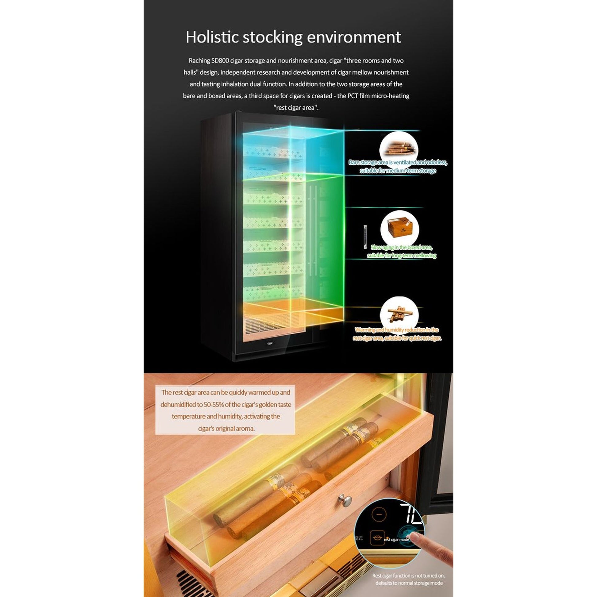 Raching SD 800 Double-Door Combine-Unit Cigar & Cigar Cabinet Series Without Ammonia Removal — detail view