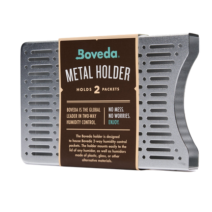Boveda metal holder for 2 packs, retail packaging front and back